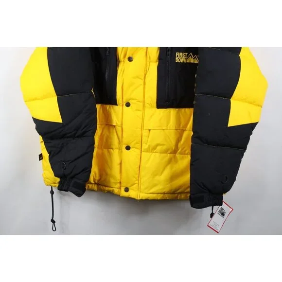 Deadstock Vintage 90s Streetwear Mens XL Color Block Down Puffer Jacket Yellow